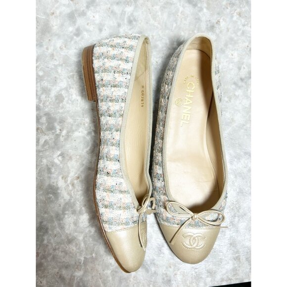 Chanel Interlocking CC Logo Multicolor Pastel Tweed Ballet Flats - Sz EU40 (9.5) - Picture 2 of 8